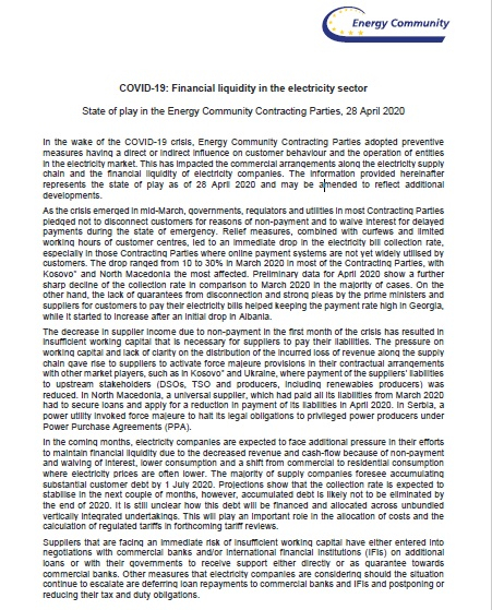 COVID-19: Financial liquidity in the electricity sector