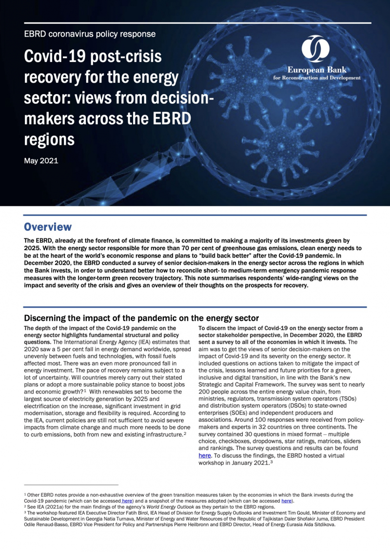 COVID-19 post-crisis recovery for the energy sector: views from decision-makers across the EBRD regions