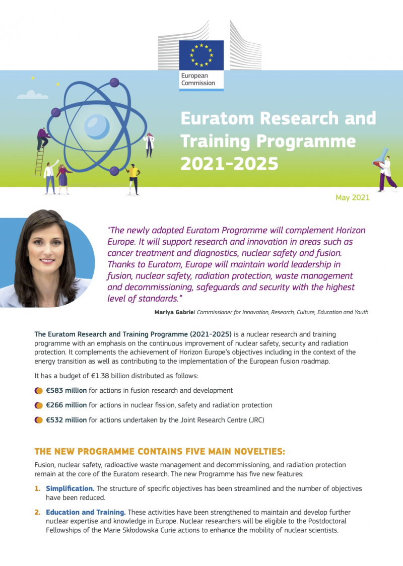 Factsheet ‘Euratom Research and Training Programme’ (2021-2025)