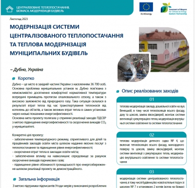 Україна, Дубно: Модернізація системи централізованого теплопостачання та теплова модернізація муніципальних будівель