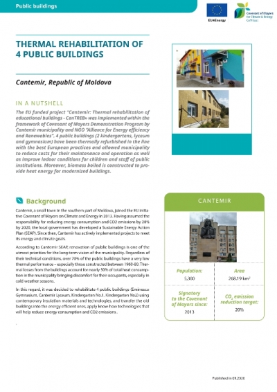 Moldova, Cantemir: Thermal rehabilitation of 4 public buildings